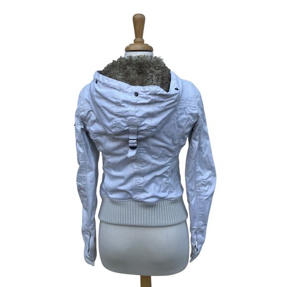 VTG Y2K Abercrombie and Fitch Coat Jacket Sz Sm White Faux Fur Lined Chunky - Picture 3 of 15